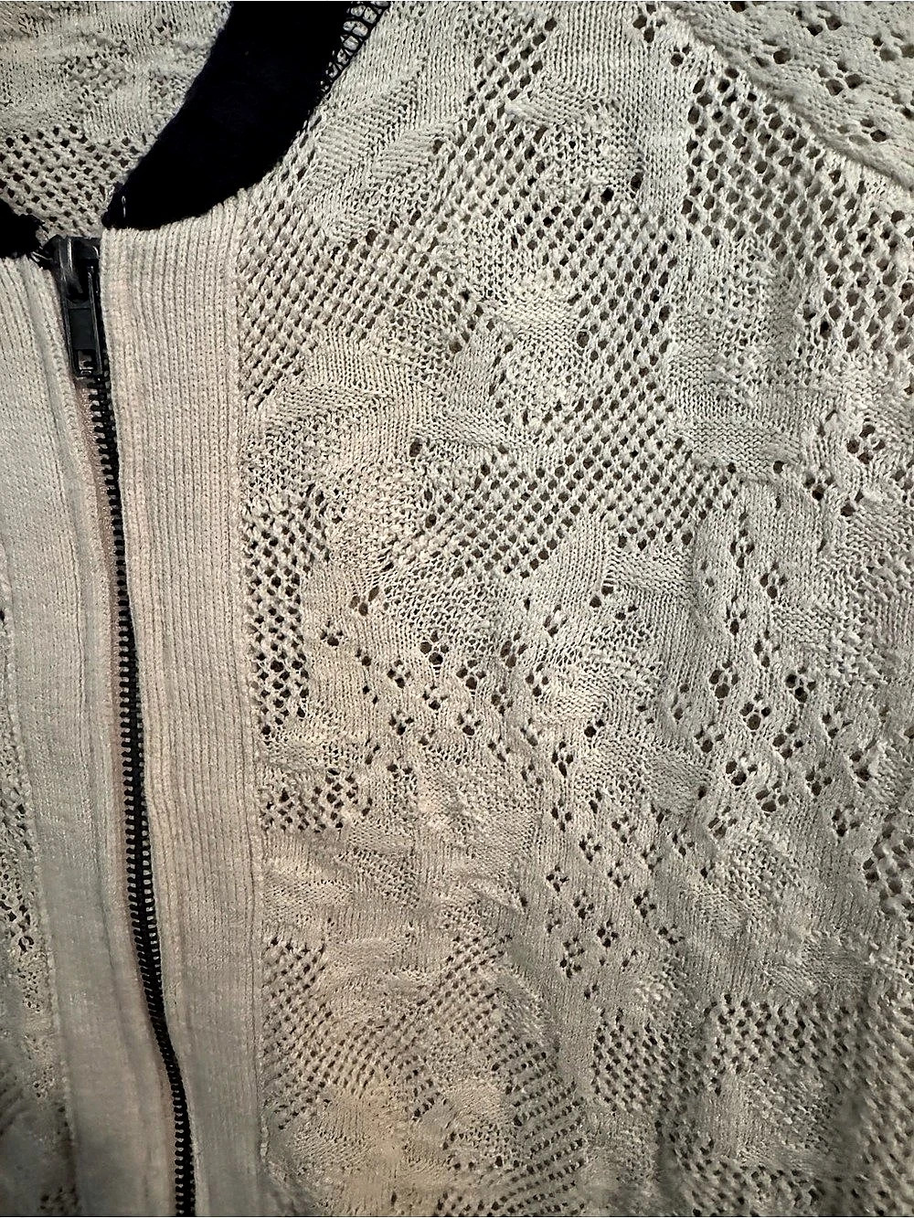 Free People Crochet Trim Bomber Jacket Cardigan Cream & Black - Picture 3 of 5